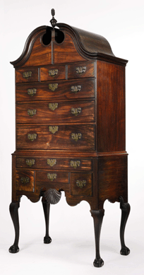 No lot generated more buzz than this new discovery, which descended in the family of its first owner, Oliver and Mary Arnold of East Greenwich, R.I., to its consignor. Signed by Newport cabinetmaker John Townsend and dated 1756, the case piece, estimated at $2/3 million, was knocked down in the room on January 21 to dealer G.W. Samaha for $3,554,500, a record for an American high chest of drawers. Sotheby's Various Owners.