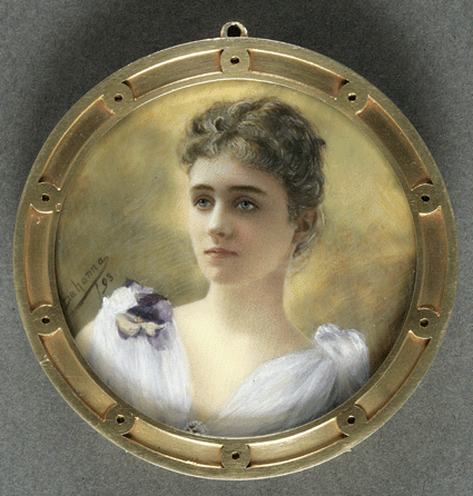 Mrs Elliott Roosevelt, Eleanor Roosevelt's mother, was known as a great beauty, as this 1893 likeness by Katherine Arthur Behenna, commissioned by Peter Marie, demonstrates. Her daughter noted that Marie, "who gave choice parties and whose approval stamped young girls and young matrons a success, called my mother a queen, and bowed before her charm and beauty, and to her this was important.†