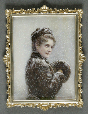 Mary Paul married William Waldorf Astor in her early 20s and accompanied him as minister to Italy before settling in England. Maeve Thompson Gedney depicted her around 1890 bundled up for winter. Mary Astor shared her married name with her husband's aunt and social rival, Mrs William (Caroline) Astor, the queen of New York society, who proclaimed herself the Mrs Astor.