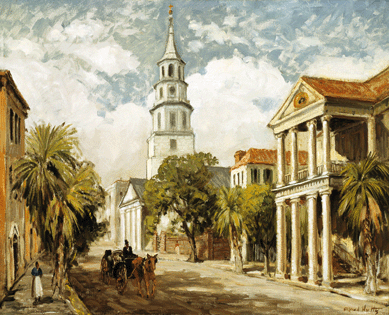 Alfred Hutty (American, 1877‱954), "Meeting Street,†circa 1925, oil on canvas, 23½ by 29½ inches. Courtesy of the Gibbes Museum of Art/Carolina Art Association, Charleston, S.C.