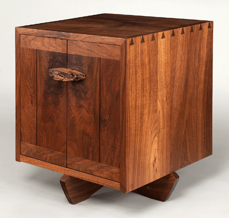 George Nakashima (1905‱990), Kornblut case, designed in 1963; made in 1999, walnut, rosewood, and maple burl; James A. Michener Art Museum. Gift of Howard Alber in loving memory of Carolyn Fiedler⁁lber.    