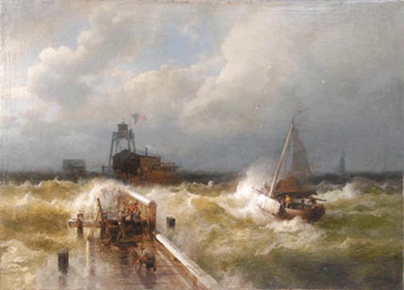 The top lot of the auction came as a Herman Herzog oil on canvas titled "Rough Seas at the Life Saving Station†sold for $44,850.