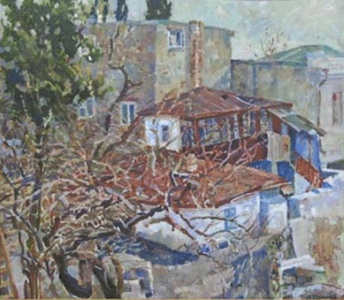 The oil on artist's board by Abraham Manievich titled "Bronx, N.Y.,†sold at $11,500.