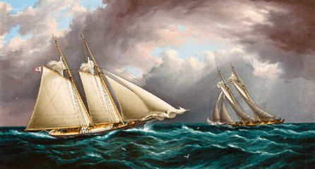 James Edward Buttersworth's (British/American, 1817‱894) oil on canvas, "Yacht Race,†depicting the schooner yacht Dauntless leading the schooner yacht Mohawk, soared over its $80/120,000 estimate to fetch $170,500. The painting is signed lower right JE Buttersworth and measures 10 by 18 inches.