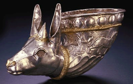 Wine horn with gazelle protome, Sasanian period, Fourth Century, silver and gilt, gift of Arthur M. Sackler, Arthur M. Sackler Gallery.