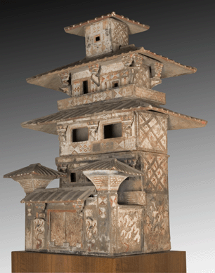 A five-story Chinese tomb model of a house provides insight into the architecture of the Han dynasty. No real towers of the period remain. 