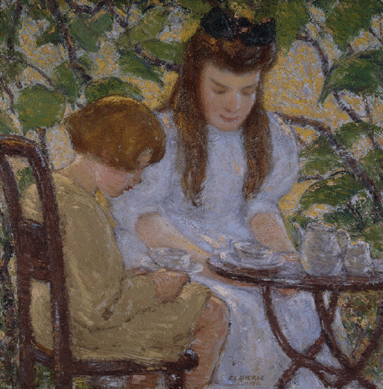Elmer Livingston MacRae (1875‱953), "Tea in the Arbor,†1911, oil on canvas. Bruce Museum Collection.