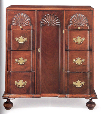 A unique form, this diminutive block and shell Newport, R.I., documents cabinet is signed by John Townsend and is his earliest known work with a tripartite block and shell façade, dating to 1755 to 1765. Chipstone Foundation founders Polly and Stanley Stone bought the piece from John Walton. Dealer G.W. Samaha tendered the winning bid of $3,442,500, making it the second highest price at auction for the maker and the top lot at Christie's January Americana sales. "We have multiple examples of Rhode Island block and shell furniture. We wanted to raise a substantial amount of money to expand our holdings of contemporary craft, an important area of recent programming for us,†said Chipstone's executive director Jon Prown. 