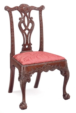 At Christie's in September, Todd Prickett paid $602,500 for the Charles Thompson Philadelphia side chair with carving attributed to John Pollard. This round, he acquired this circa 1750 Philadelphia side chair, with carving attributed to Nicholas Bernard, for $902,500. "It brought about what I expected it to,†said the Pennsylvania dealer. The Philadelphia Museum consigned the chair. "We have one from the same set in our collection,†explained curator Alexandra Alevizatos Kirtley. Other side chairs from the set are at Winterthur, the Metropolitan Museum, Chipstone Foundation, the Dietrich American Foundation, the Kaufman Collection and in a private collection. 