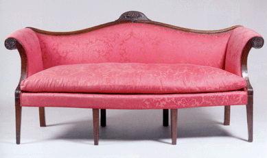 "People say that the high end has held its value, but this proves otherwise,†said Jesse Goldberg, a New York specialist in Federal and classical American furniture. With carving attributed to Samuel McIntire, this small Salem, Mass., settee of circa 1800‱5 fetched $134,500 in 1990 at Christie's sale of the collection of Mr and Mrs Eddy Nicholson. The settee resold to the phone for $86,800 ($40/80,000). There are less than a dozen other known camelback sofas attributed to McIntire with baskets of fruit and flowers carved on the crest rail.