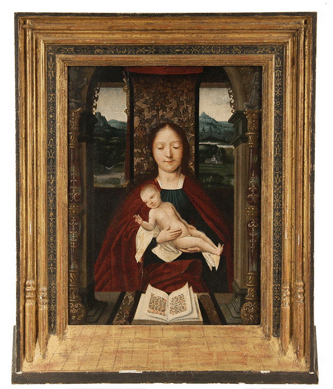 Also from the Anne Bigelow Stern estate was "Madonna and Child†from the circle of the Master of the Parrot, Sixteenth Century, Antwerp, depicted in a rich Gothic interior. The painting obtained $28,750.