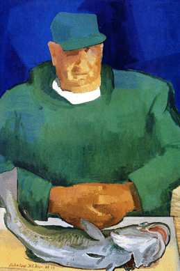 Salvatore Del Deo came to Provincetown to study with Henry Hensche and became a full-time resident/painter/restaurateur. His "Manuel, Doryman,†1968, is a strong, empathetic, vividly hued portrayal of a local fisherman. Provincetown Art Association and Museum.
