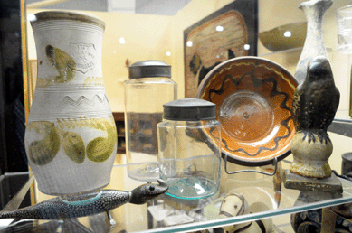 A rare marked J. Eberly redware jar with slip decoration was a quick seller at Lisa McAllister, Clear Spring, Md.