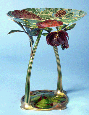 A 1904 Art Nouveau vase of plique-à-jour enamel and silver was made by Bohemian goldsmith Gustav Gaudernack for the Christiania, Norway, firm of David Andersen. 