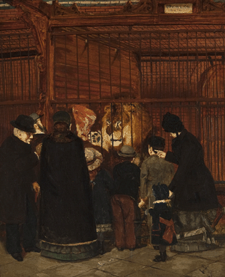 While studying at the Pennsylvania Academy of the Fine Arts, Tanner considered becoming an animal painter, and, with the encouragement of his instructor Thomas Eakins, he spent time drawing from life at the Philadelphia Zoo. In the charming "Pomp at the Zoo,†circa 1880, the 21-year-old artist depicted a favorite, venerable lion in his cage surrounded by old and young admirers. Collection of Lewis Tanner Moore. ⁒ick Echelmeyer photo