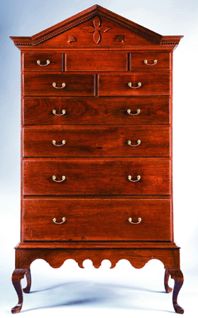 High chest on frame attributed to Jesse Needham, Randolph County, N.C., 1800‱820.  Courtesy of MESDA.