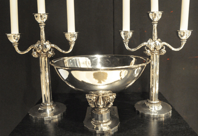 A unique custom made candelabra set designed by Gundorph Albertus for Georg Jensen was $175,000 at Danish Silver, Denmark.