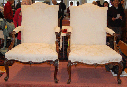 The chair on the left was made for the Duke of Marlborough and sold for $144,000. The example on the right was a purposeful copy and brought $480.  