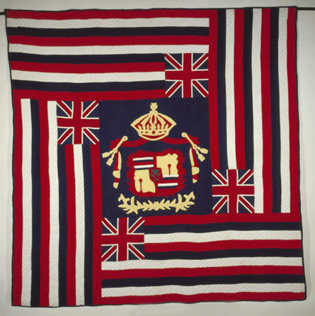 "Ku'u Hae Aloha (My Beloved Flag),†unidentified maker, Waimea, Hawaii, early Twentieth Century, cotton, plain weave, appliqué and quilting, gift of Mrs Richard A. Cooke, 1927.