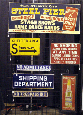 A variety of signs fetched much interest at Scott Pioli Antiques, Englewood Cliffs, N.J. The Atlantic City Steel Pier sign notably sold.