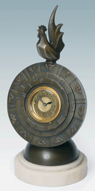 Table clock with rooster, cast bronze and other metals; glass cover; marble base, about 1933. Designed by Neya Churyoku (1897‱987).  