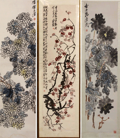 These three ink and color paintings of flowers by Qi Baishi fetched a combined $1.6 million.