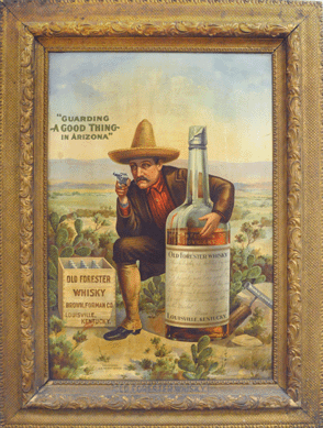 Discovered hanging on a wall in The Tenderloin restaurant in Elmira, N.Y., a rare and previously unknown version of a Forester's Whiskey advertising sign sold for a meaty price of $32,775.