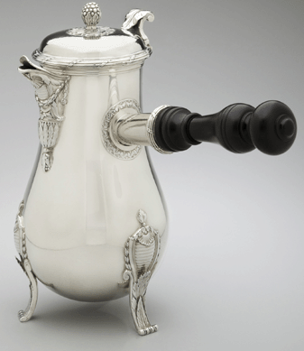 Although British culture dominated New York's pluralistic social order in the late Eighteenth Century, an elite group of American diplomats collected high-style French decorative arts, such as this stately coffeepot. It was acquired by America's minister to France, Gouvernor Morris, in the 1790s as part of a larger service; he failed to sell the service to President Thomas Jefferson, but in 1801 found a buyer in Robert R. Livingston, a newly appointed minister to France.