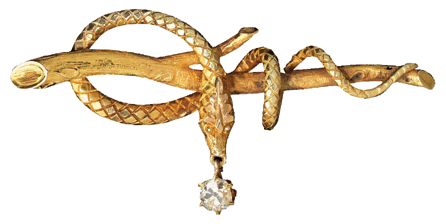 This "Serpent†pin, with the 18K gold reptile wound around a branch and a small diamond hanging from its mouth, failed to impress hostile Iraqis, but triggered Albright's use of jewelry to convey foreign policy messages. Made in the United States around 1860 by an unknown designer and measuring a mere 2.4 by 1.1 inches, it sends a powerful signal. All photographs by John Bigelow Taylor, except where noted.