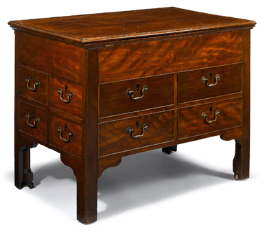 The Charles Carroll Chippendale mahogany metamorphic architect's desk, Anglo Irish, circa 1770 ($15/25,000), achieved $71,500 after a lengthy battle between a bidder in the room and one on the phone.