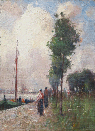 Gustave Wolff (German American, 1863‱935), "Walking Along the Hudson by Riverside Park,†oil on canvas.
