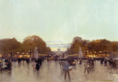 French Nineteenth Century artist Luigi Loir's (1845‱916) "Evening, Champs-Elysees,†18 by 26 inches, brought $48,000. The painting was consigned by someone who had in turn acquired it from the son of the actor Helen Hayes; it went to the London trade. 