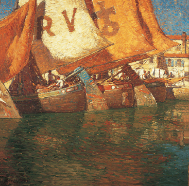 Edgar Payne, "Cargo Boats, Chioggio, Italy,†1923, oil on canvas, 43 by 43 inches. The Buck Collection, Laguna Beach, Calif.