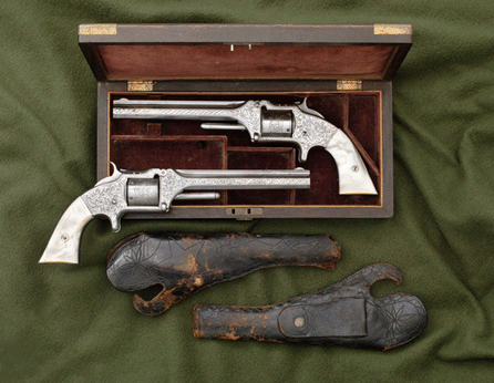 The top lot was a pair of Nimschke-style engraved Smith & Wesson Model No. 2 revolvers inscribed for D.B. Dyer that attained $28,750.