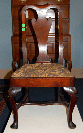 A Philadelphia Queen Anne side chair went to the trade online for $8,050.
