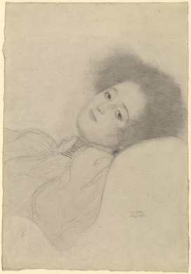 Gustav Klimt (Austrian, 1862‱918), "Portrait of a Young Woman Reclining,†1897‱898, black chalk, 17 15/16 by 12 3/8 inches. The J. Paul Getty Museum, Los Angeles.