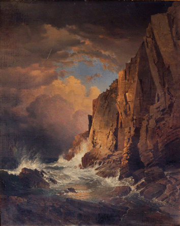 William Trost Richards (American, 1833‱905), "The Otter Cliffs, Mount Desert Island, Maine, 1866, oil on panel backed canvas, 36¼ by 29 inches, signed and dated lower right "WM T Richards/1866,†was the sale's top lot, fetching $235,600.