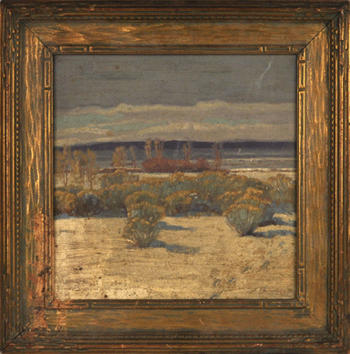 Among a consignment of about 15 paintings recently discovered in a Chicago attic was this signed desert landscape by Ernest Hennings, a well-known member of the famed "Taos Ten.†The work realized $19,200.