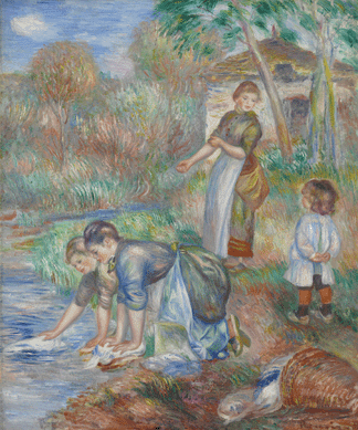 Pierre-Auguste Renoir's "Washerwomen,†circa 1888, represented another painter whom Matisse admired. With its brilliant colors, varied brushwork and sun-filled subject, it had added appeal to the Cones. The figure rolling up her sleeves is likely Matisse's future wife, and the youngster to whom she is speaking is their eldest son, Pierre.