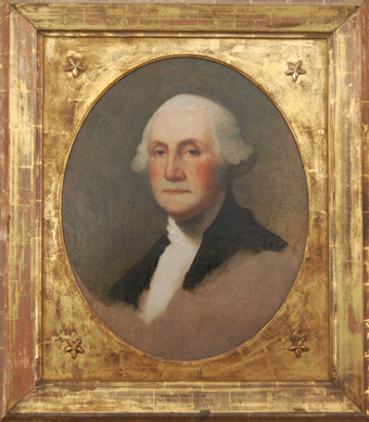 Jane Stuart's oil on canvas portrait of George Washington after the Atheneum example by her father Gilbert Stuart realized $35,400.