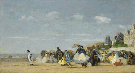 Eugène Boudin, "Beach at Trouville,†1863, oil on panel.