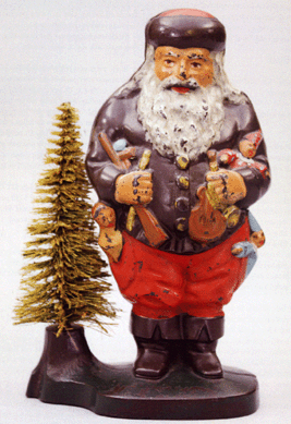 The opening lot of the sale, a Santa with removable wire tree, multicolor, by Ives, Blakeslee Company, Bridgeport, Conn., circa 1890, was of cast iron and the catalog notes "it is perhaps the finest known specimen of this rare, multicolor bank.†The provenance lists Donald Markey and Leon Perelman, there is a 1-inch hairline below the left arm, and the estimate was $8/12,000. A bid of $6,000 opened the lot and it ended at $22,050, including the buyer's premium.