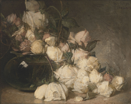 Likely stimulated by his brother Julian's floral still lifes, John began painting similar images in the 1880s. By the time he created "Bride's Roses†in 1890, he had simplified his depictions in interesting compositions such as the cascading blooms in this appealing work. "Still life paintings gave both brothers an opportunity to experiment as they moved toward new styles,†says art historian Marian Wardle. Private collection.