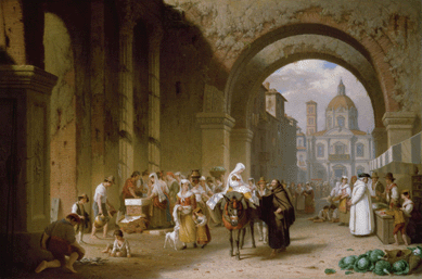 Robert likely based "Portico of the Palace of Octavia,†1874, on sketches made earlier in Italy. His experiences in Florence and Rome had a profound influence on his life and art. Chrysler Museum of Art.