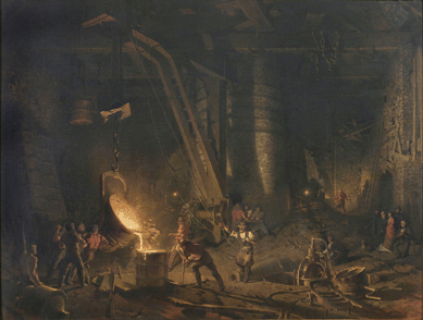 Drawing on his West Point background and first-hand observations, John Ferguson Weir created two of the greatest American industrial paintings, "The Gun Foundry,†1866 (shown) and "Forging the Shaft,†1874‱877. The former, a dramatically lit, animated view of the dangerous task of casting a cannon during the Civil War "is an industrial epic, capturing the thrill of new technology as well as the majesty of human effort,†says art professor Betsy Fahlman. Measuring 46½ by 62 inches, it was exhibited to great acclaim at the Paris Universelle Exposition of 1867 and the Philadelphia Centennial Exposition of 1876. Putnam County Historical Society, Cold Spring, N.Y.