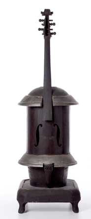 The late Nineteenth Century bass fiddle made from parts of a parlor stove, perhaps for the family musical act The O'Rorkes. 