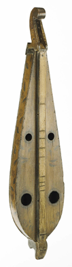 The handsome dulcimer from East Tennessee or western Virginia, circa 1880, was painted with leaves and blossoms and was acquired by collector and curator Anne Grimes.