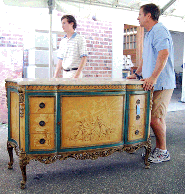 The stylish paint-decorated commode with a marble top sold for $3,600.