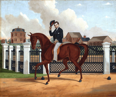 A stately watercolor depicting George Franklin Archer in front of his equally stately residence, 1871, is by Charles Spencer Humphreys. It measures 24½ by 301/8  inches.