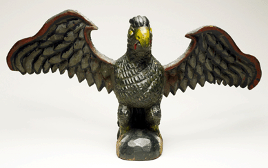 A Wilhelm Schimmel eagle of carved and painted tulip poplar was made between 1870 and 1890. Bequest of Elizabeth R. Vaughan.